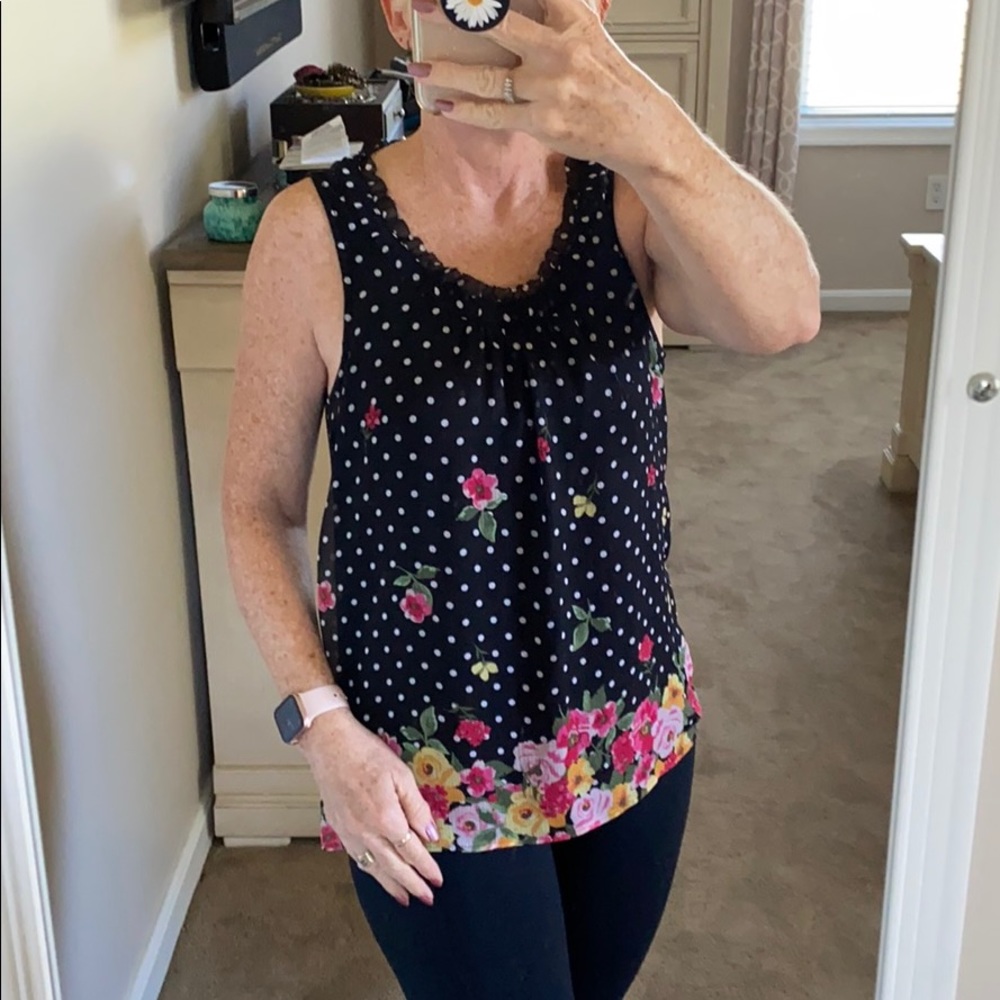 Elle Floral sleeveless ruffle neck top